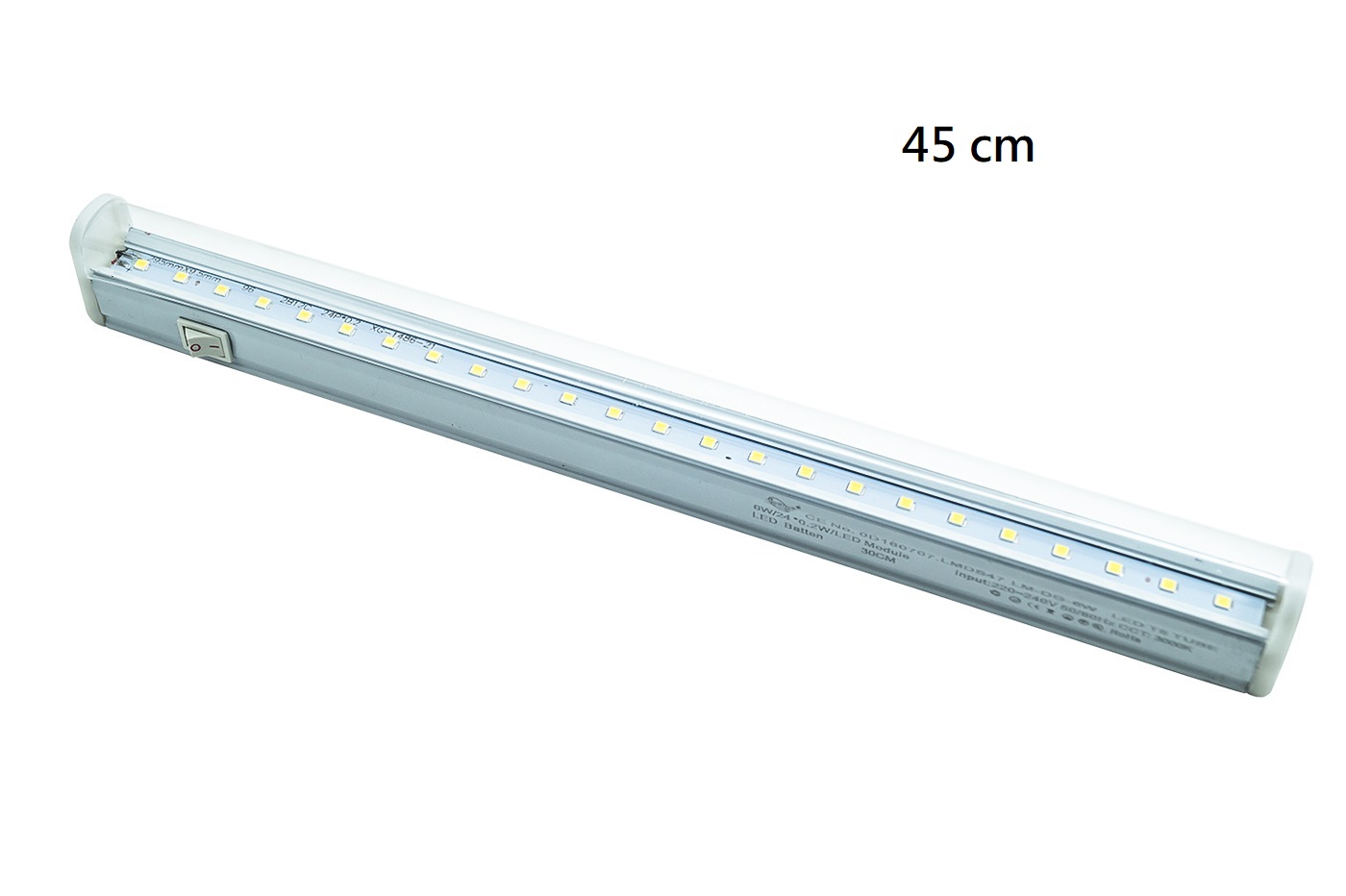 Neon led smd 8w luce fredda 45cm trasparente interruttore tubo barra t5 DR