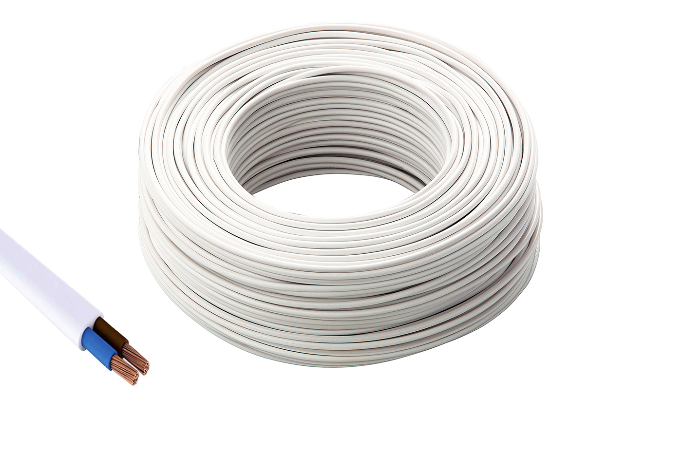 Cavo elettrico bipolare 0.75 mm gommato PVC filo in rame flessibile 150M bianco Cavo elettrico bipolare 0.75 mm gommato PVC filo in rame flessibile 150M bianco