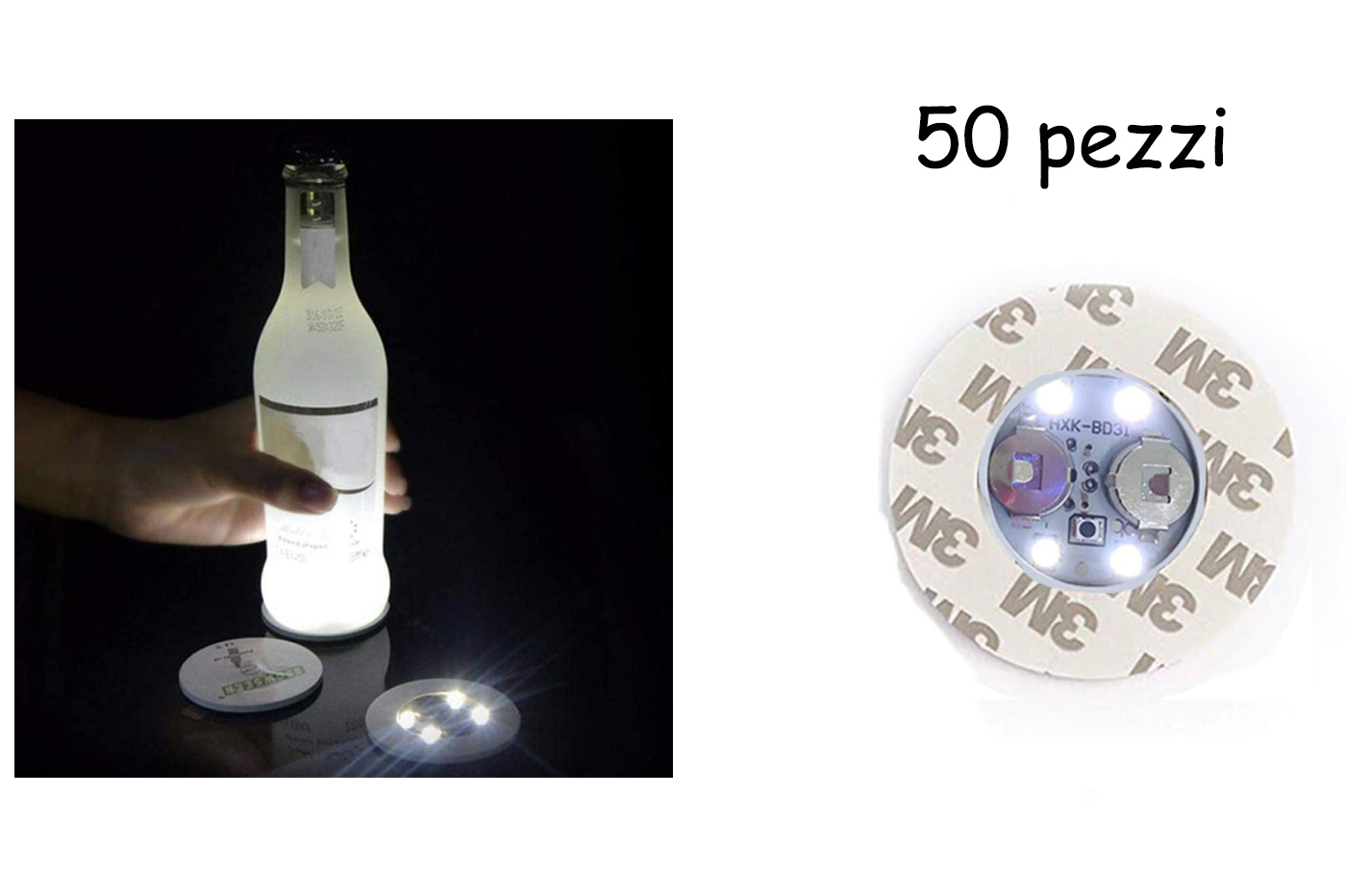 Sottobicchieri led adesivi 50PZ luce bianca 4 led illuminati luce bottiglie Sottobicchieri led adesivi 50PZ luce bianca 4 led illuminati luce bottiglie