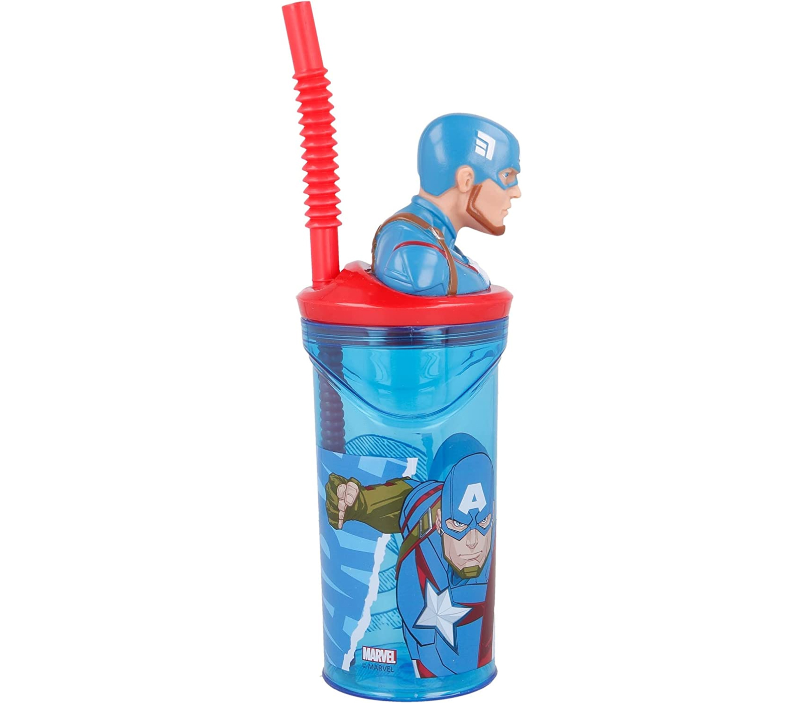 BES-33269 - FUORITUTTO - beselettronica - Bicchiere Con Cannuccia 3D  Captain America 360ml Personaggio Avengers Bambino