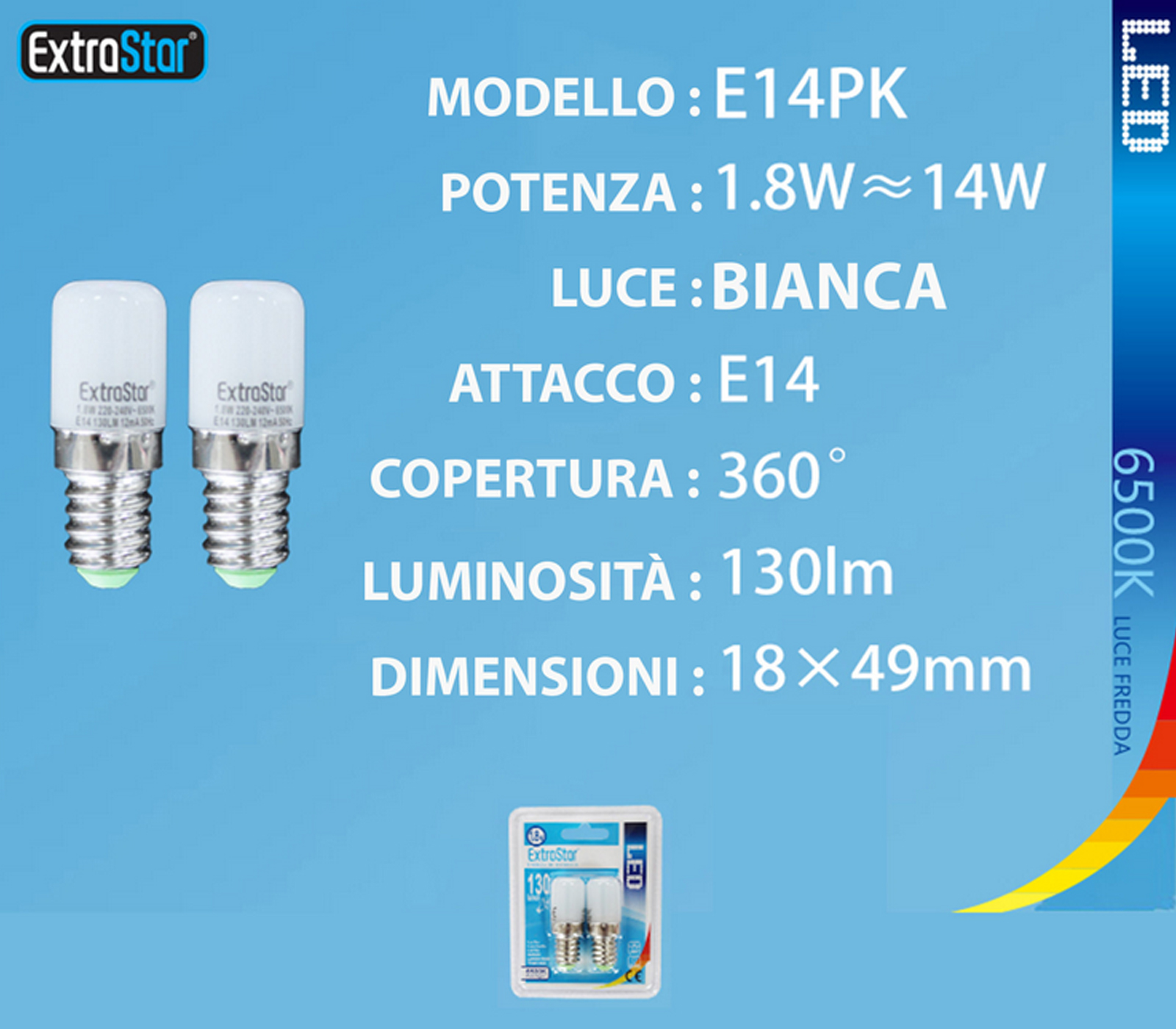 BES-33743 - Lampadine e Adattatori - beselettronica - Coppia Lampadina LED  1.8W 130lM Luce Fredda Attacco E14 Lampada Frigo E14PK