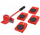 Kit sollevatore Sposta Mobili Trasloco Con 4 Piastre con Ruote piu' Leva