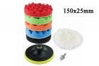 Set di Spugne per Lucidatura 150x25mm 6pz Adattatore Trapano Tampone Ceratura