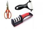 Kit 3pz affila coltelli pelapatate forbici da cucina attrezzi affilatore manuale