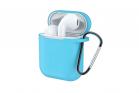Cover custodia silicone azzurro cuffie bluetooth auricolari flessibile gancio