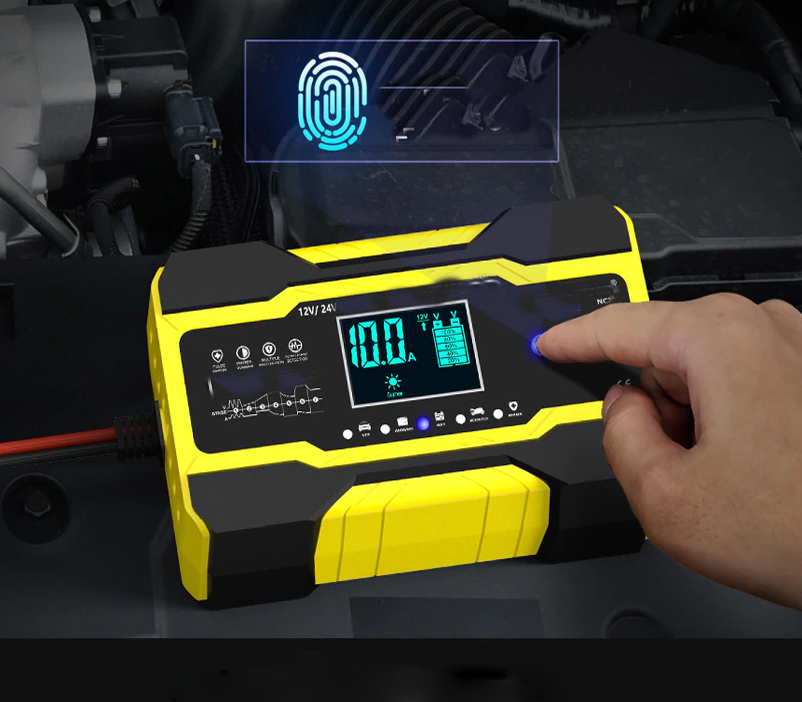 Avviatore Batteria Auto 12-24V 5-10A Caricatore Intelligente Portatile LCD 11 class=img-responsive