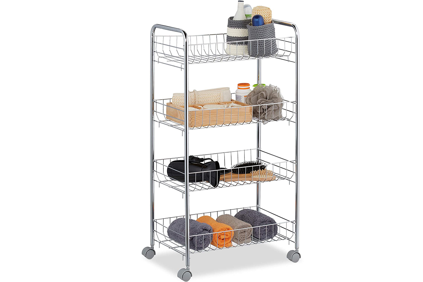 BES-31851 - Organizer e Salvaspazio - beselettronica - Carrello multiuso 4  ripiani con ruote da cucina bagno salvaspazio 41 26,5x 76 cm