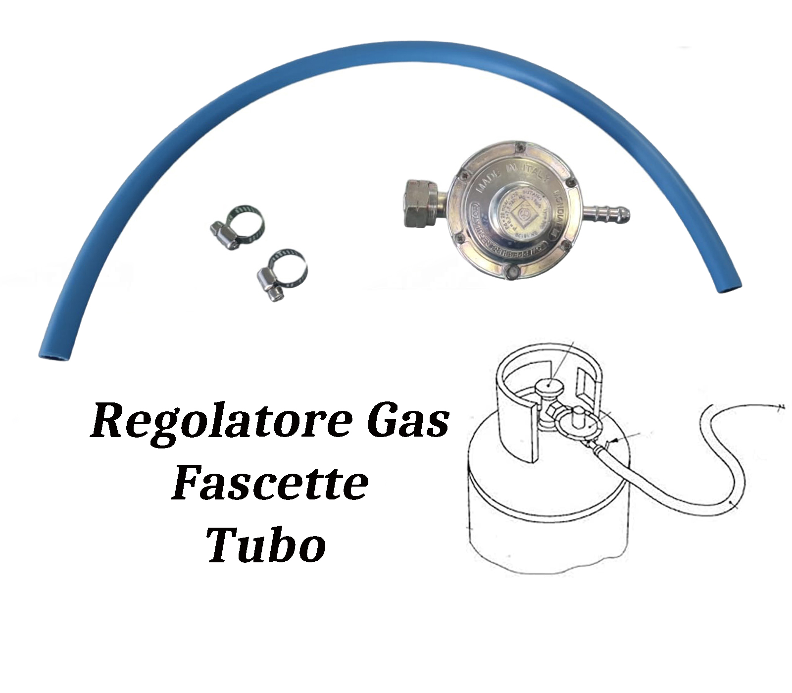 BES-33693 - Idraulica - beselettronica - Kit Regolatore Gas Fascette tubo  50Cm 29/37mbar Per Bombola Taratura Fissa