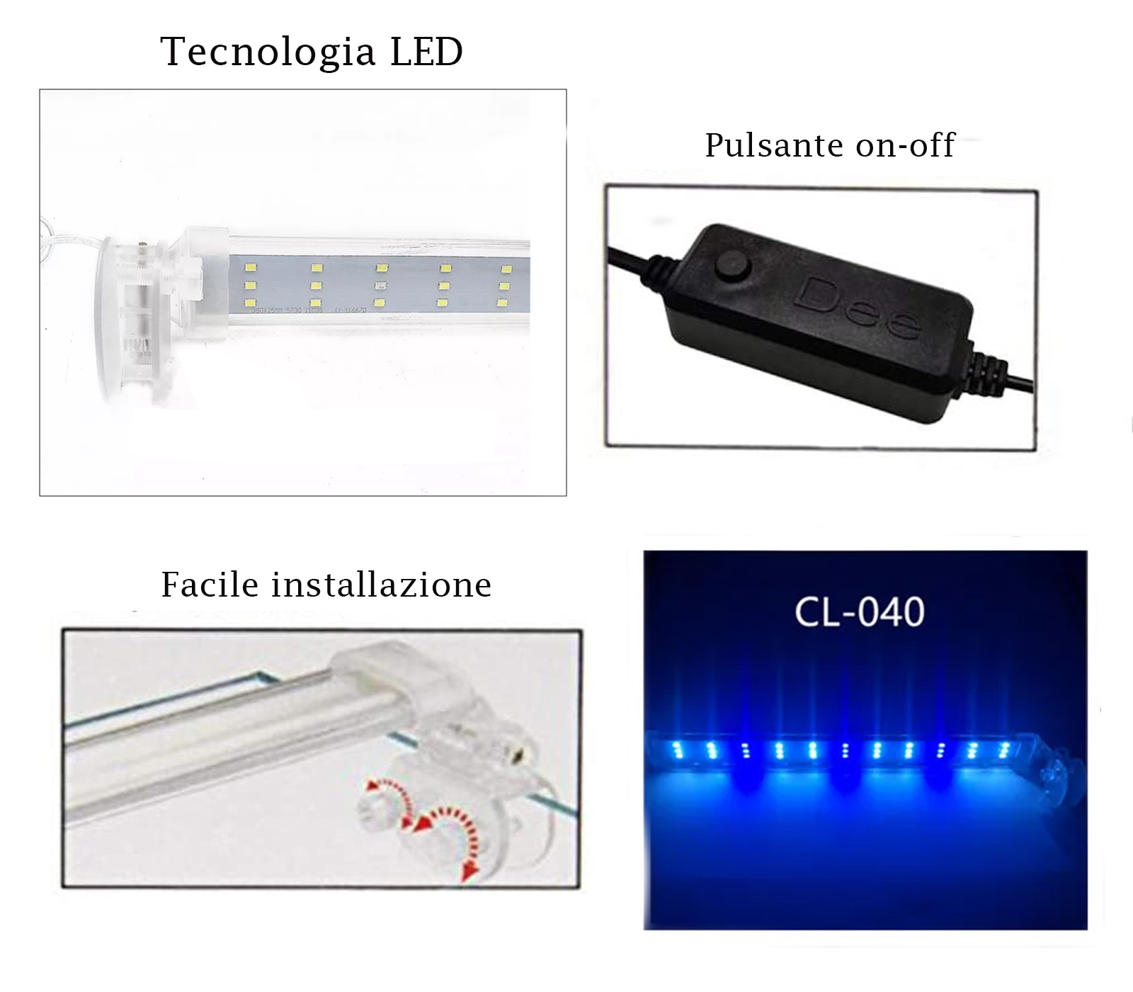 BES-33341 - Acquariologia - beselettronica - Lampada LED Acquario Dolce 12w  Luce Bianca Blu Plafoniera Bordo Vasca Pesci C040