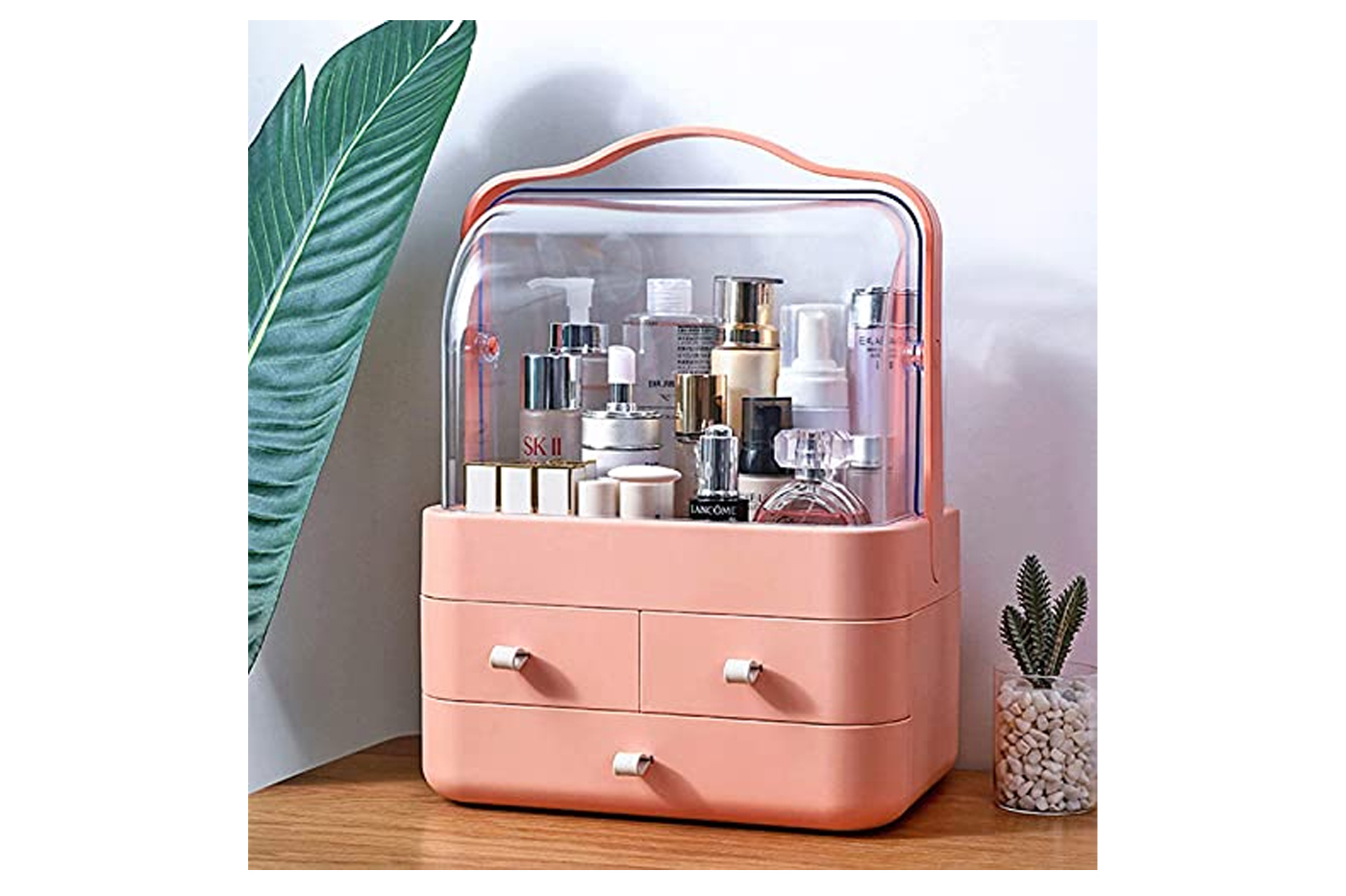 BES-31668 - Make Up e Trucchi - beselettronica - Organizer box cosmetici 3  cassetti maniglia antipolvere espositore makeup Rosa