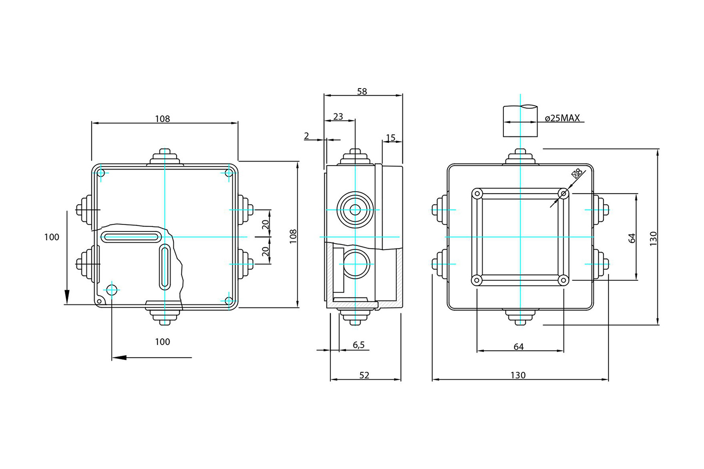 Scatola di derivazione elettrica SENRISE foro di apertura resistente alle intemperie scatola porta strumenti di progetto 1 pz - 50 x 50 mm IP55 Scatola di derivazione elettrica SENRISE foro di apertura resistente alle intemperie scatola porta strumenti di progetto 1 pz - 50 x 50 mm IP55