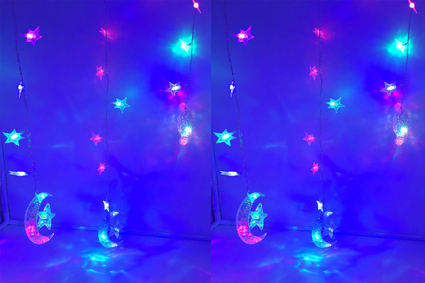 Luci Di Natale A Stella.Bes 25364 Feste E Occasioni Speciali Beselettronica Catena Luci Di Natale A Led Pioggia Multicolor Stella Luna Luci Addobbi Natalizi