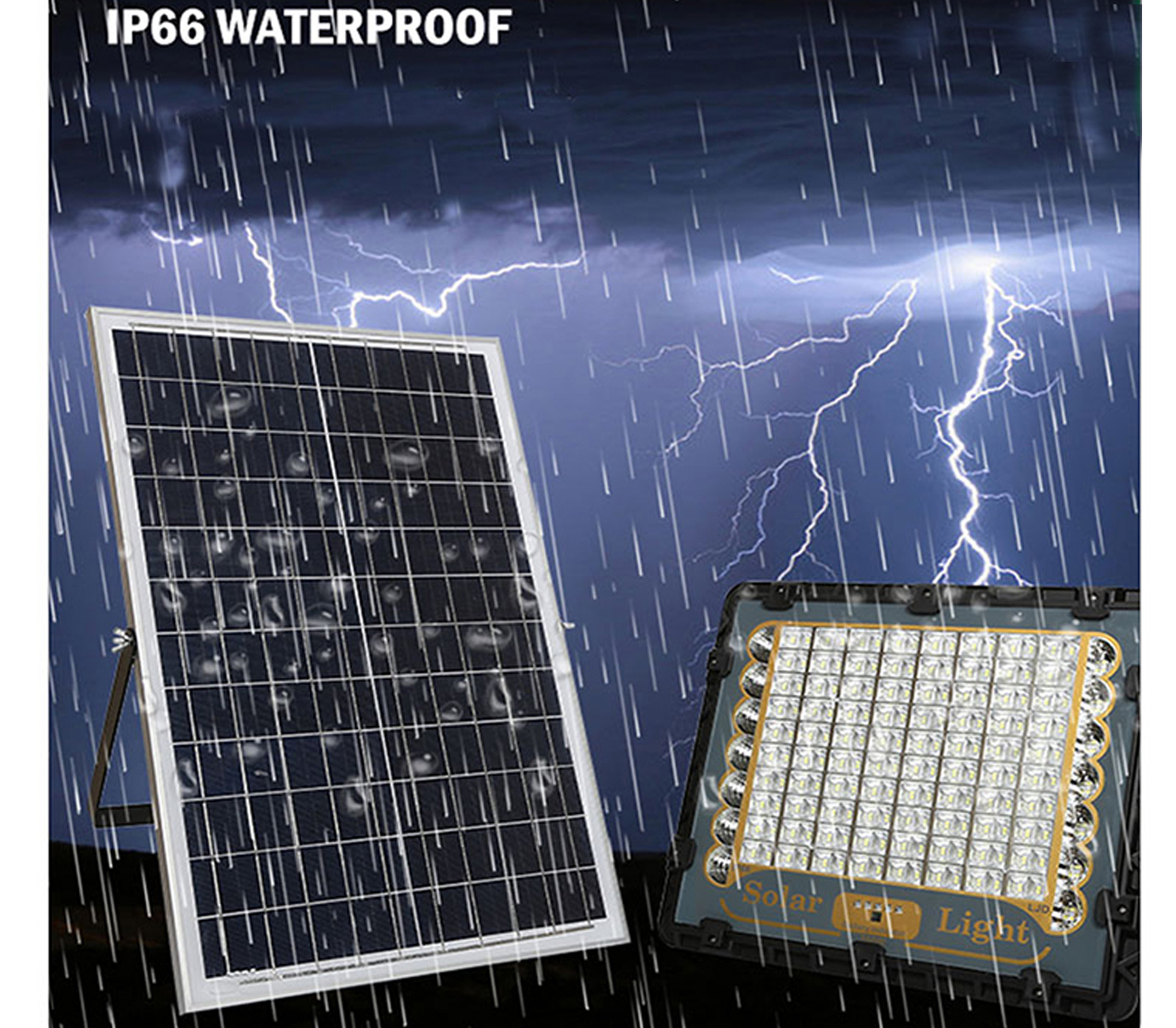 Faro Led Esterno 200W Pannello Solare Luce Fredda Blu Rossa Indicatore Carica 15 class=img-responsive