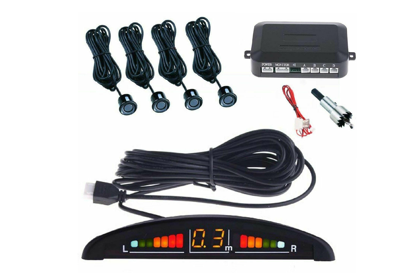 BES-20561 - Sensori di parcheggio - beselettronica - Kit 4 Sensori di  Parcheggio Auto Neri Display Suono Led Verniciabili dr pcl-6082