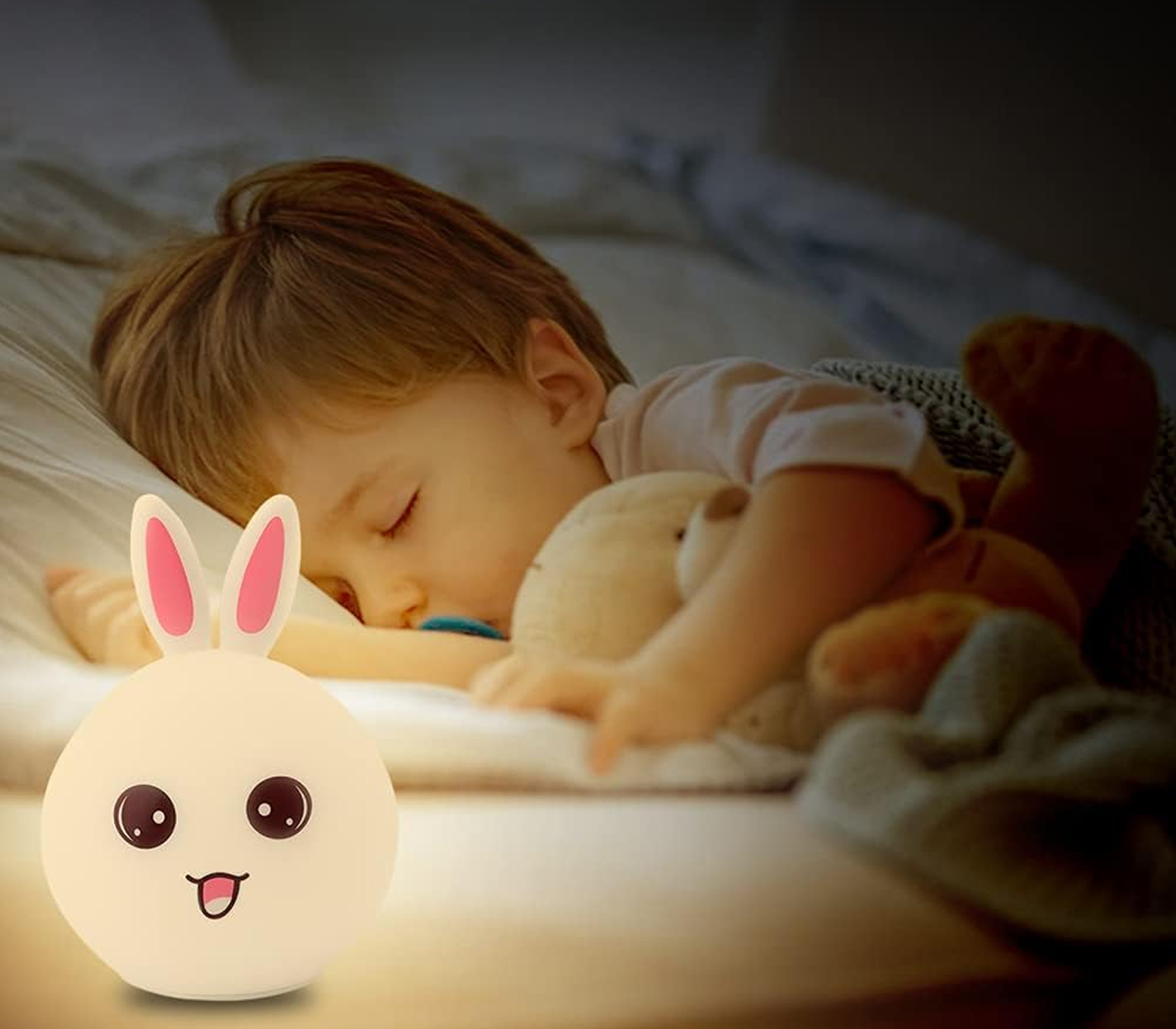 BES-34390 - Lampade da Tavolo - beselettronica - Luce Notturna Bambini  Ricaricabile Coniglio Lampada Silicone Touch Accarezza