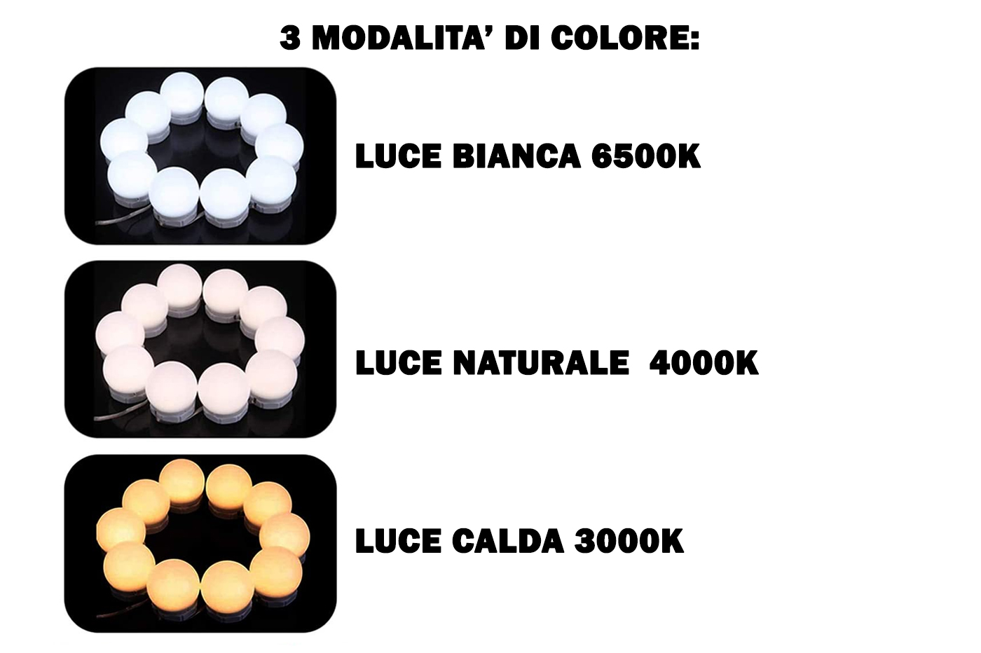 WONSTART Hollywood Specchio Trucco con Luci,Specchio da Tavolo/Specchio da  Parete con 13 Lampadine a LED 3 Modalità di Illuminazione Specchio Make Up  con Luci con Ingranditore 10x(50x40CM,Bianco) : : Casa e cucina