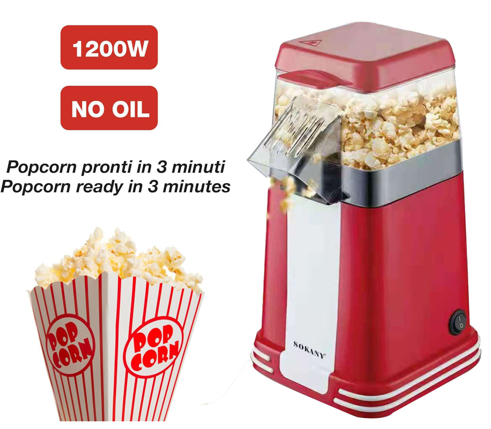 Macchina per pop corn con ciotola estraibile