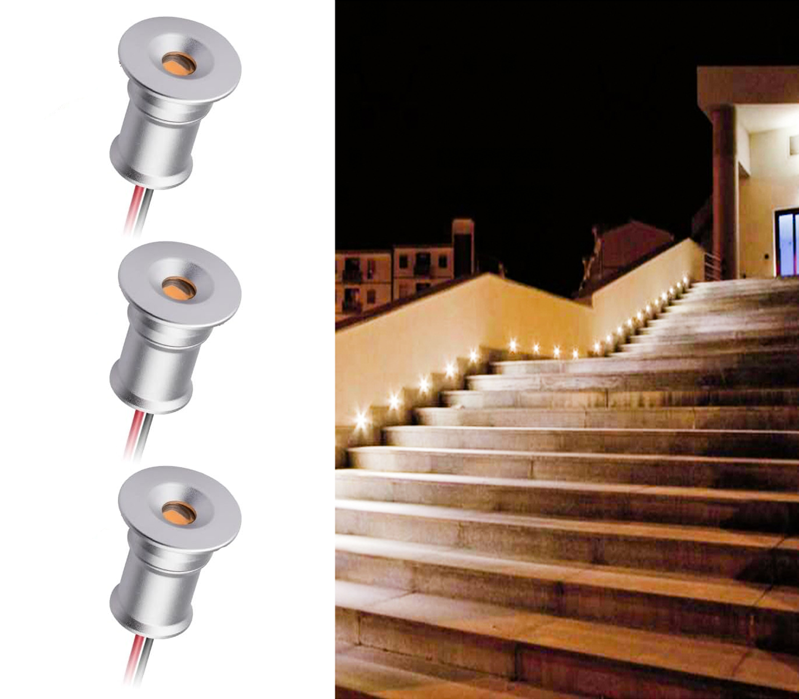 BES-34528 - Segnapassi - beselettronica - Set da 9 Mini Faretto LED Esterno  Incasso 24V Luce Calda WW 15MM Segnapasso