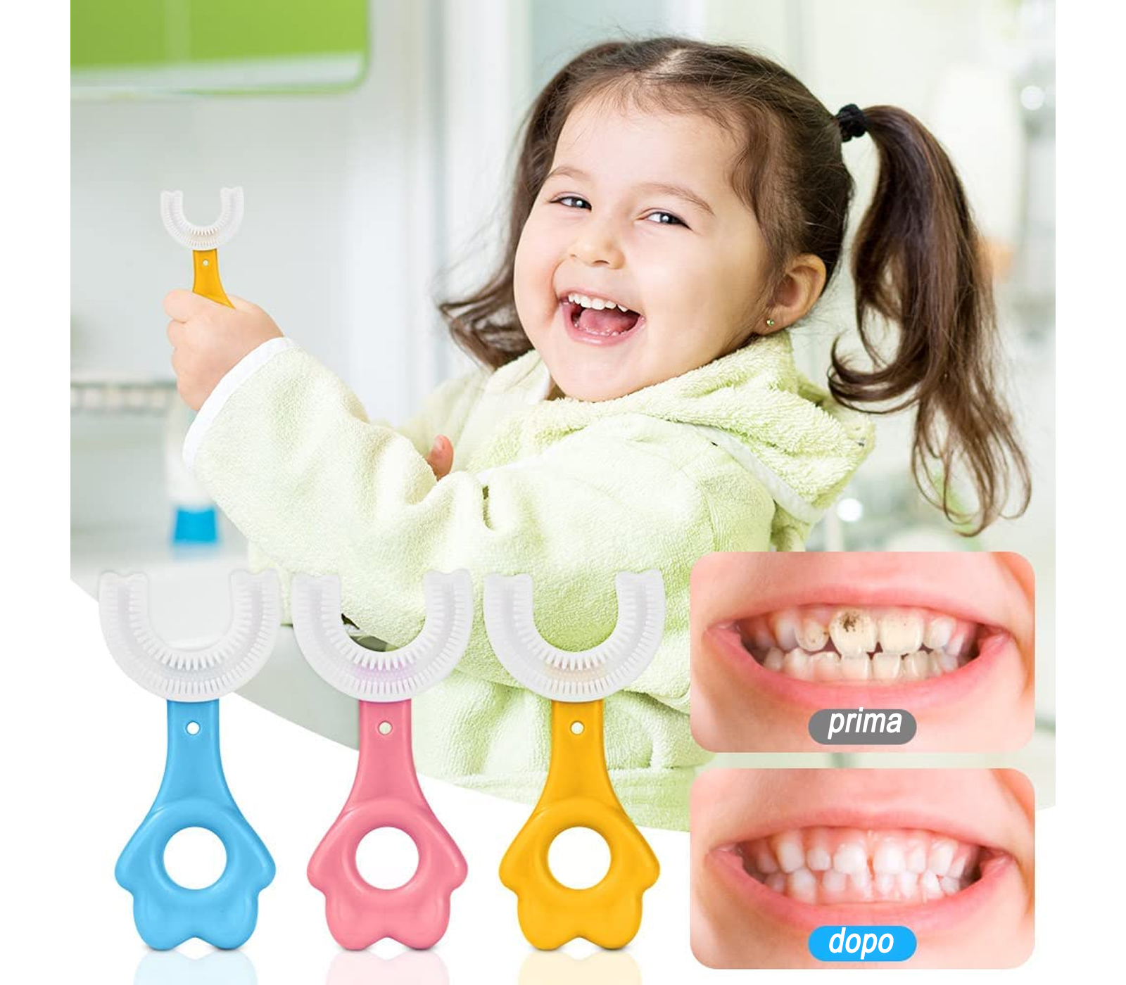 BES-33556 - Cura del Corpo - beselettronica - Spazzolino Da Denti Per  Bambini A Forma Di U Pulizia Denti 2-6 anni Igiene Orale