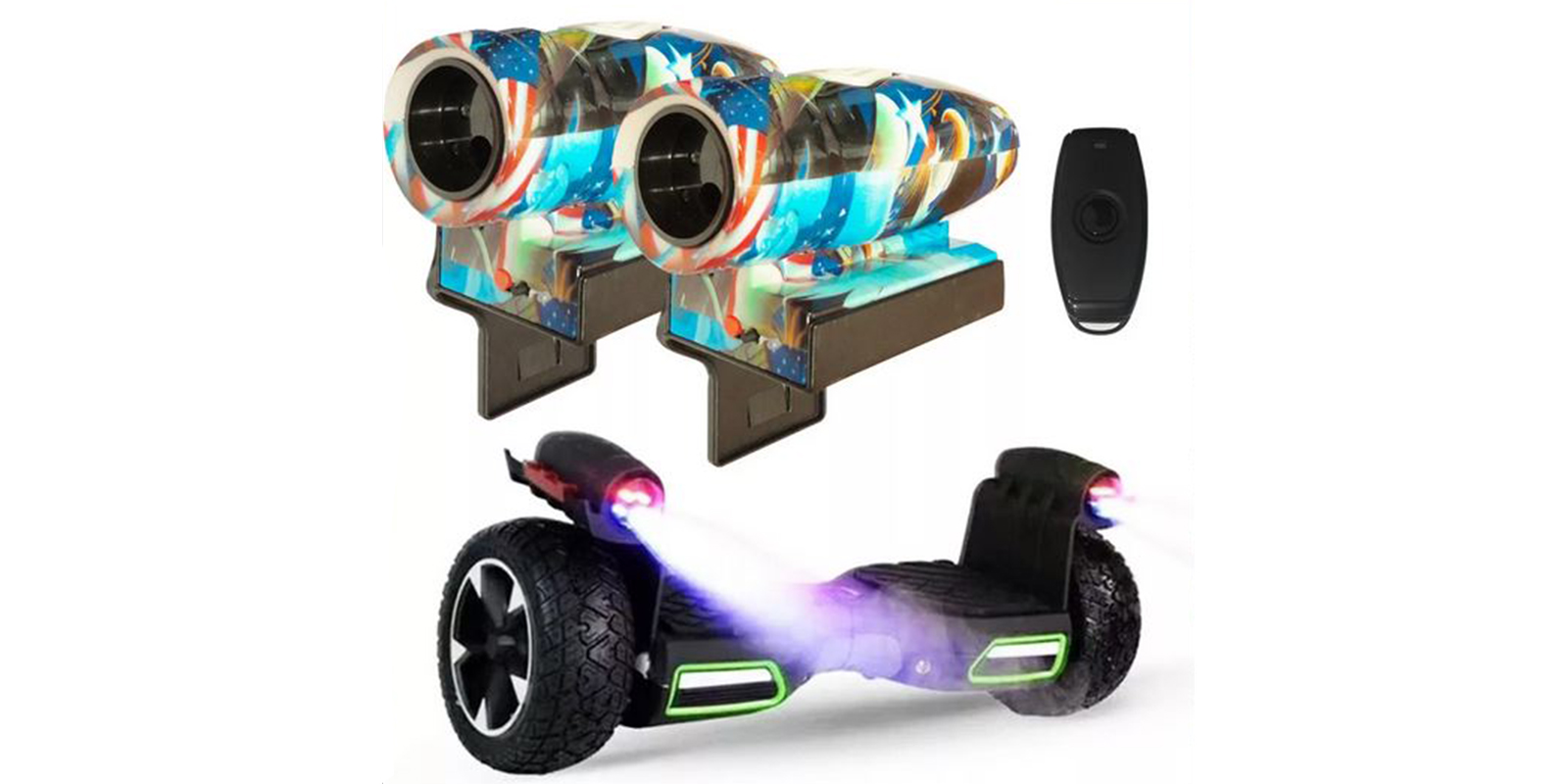 Coppia marmitta finta spruzzatore fumo suono hoverboard skateboard pattino