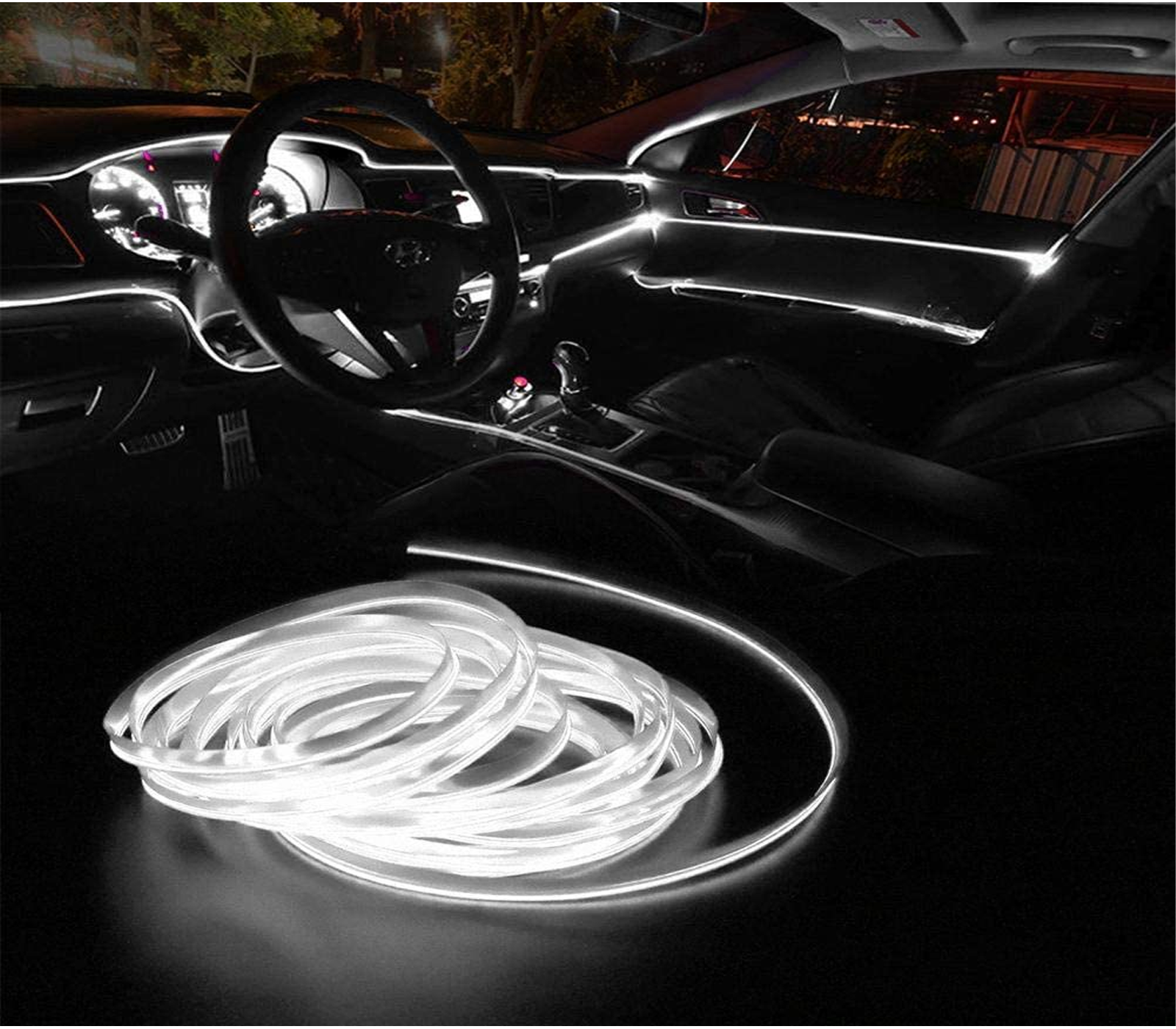 Striscia LED Interni Auto 5M Luce Decorativa Atmosfera Tagliabile Bianco  03037