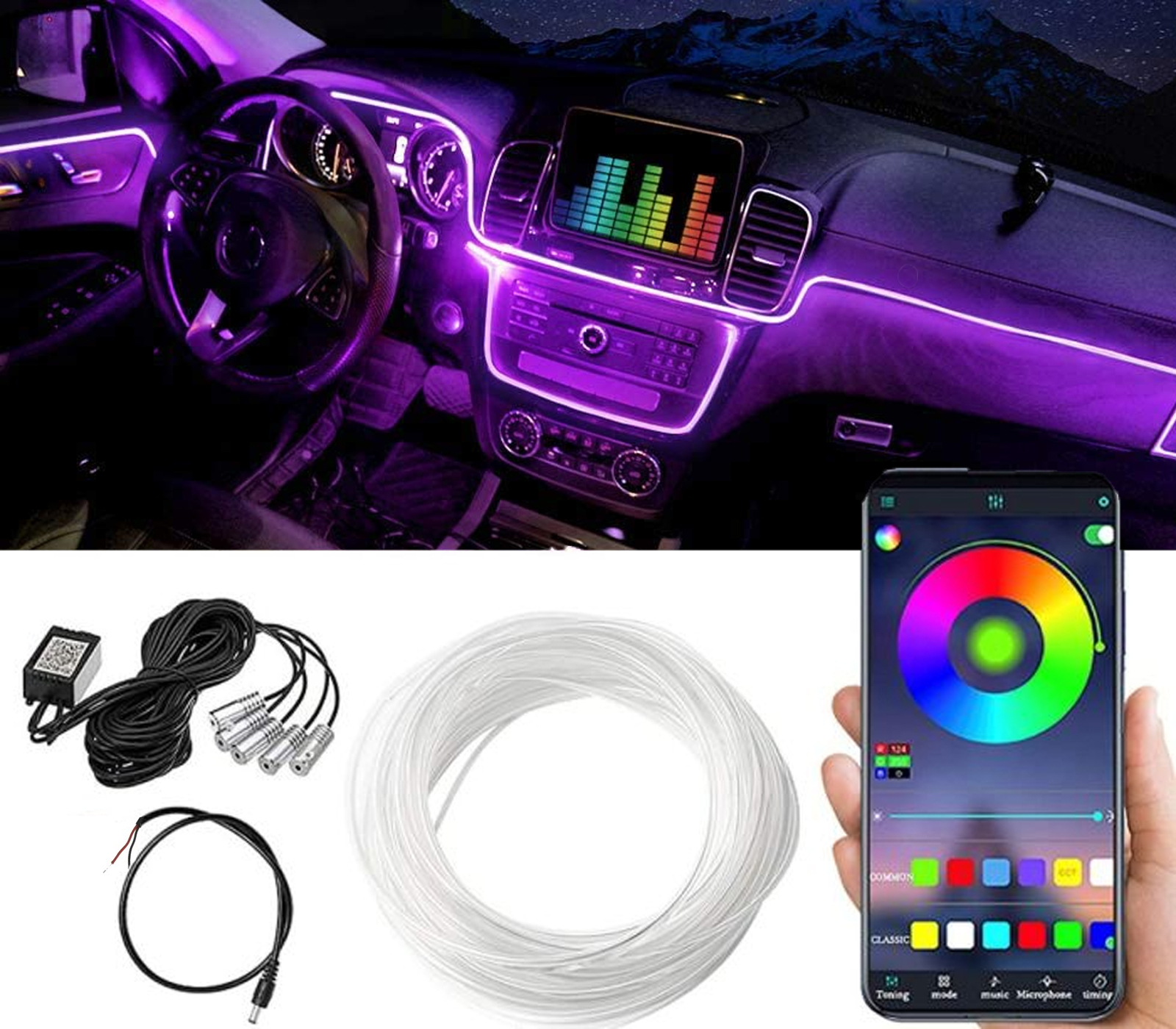 4 Pezzi Luci A Led Per Auto Interno, 7 Colori Portatile Usb