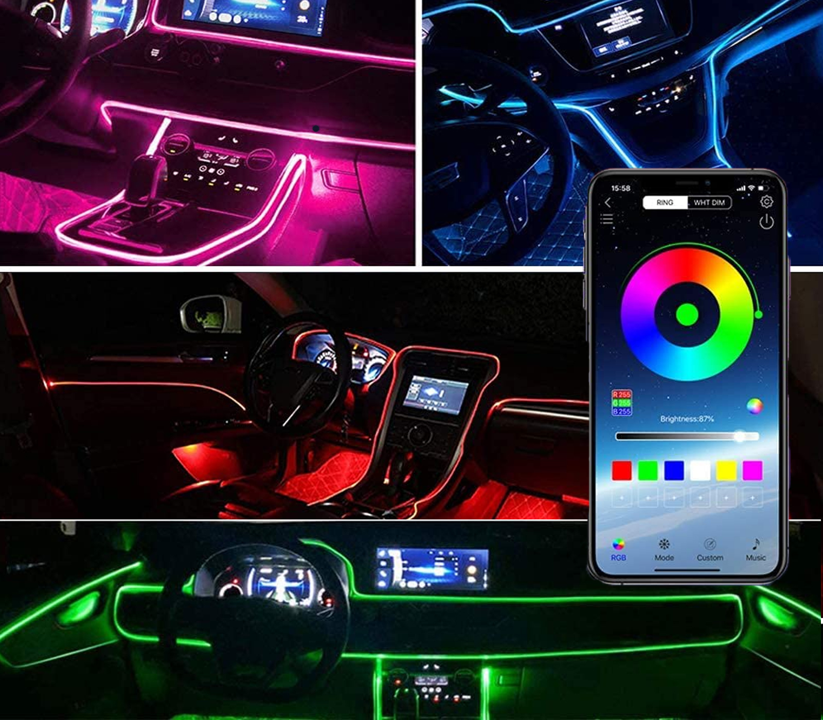 Striscia flessibile luce a freddo lampada a LED RGB decorativa atmosfera  Cavi luce fredda luci interne auto - Cina Lampada da auto fredda atmosfera,  altri accessori per luci auto