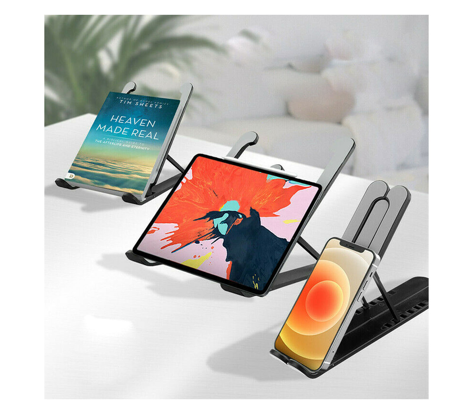 Supporto Portatile PC Cellulare Tablet Base Pieghevole Regolabile Nero Bianco 10 class=img-responsive