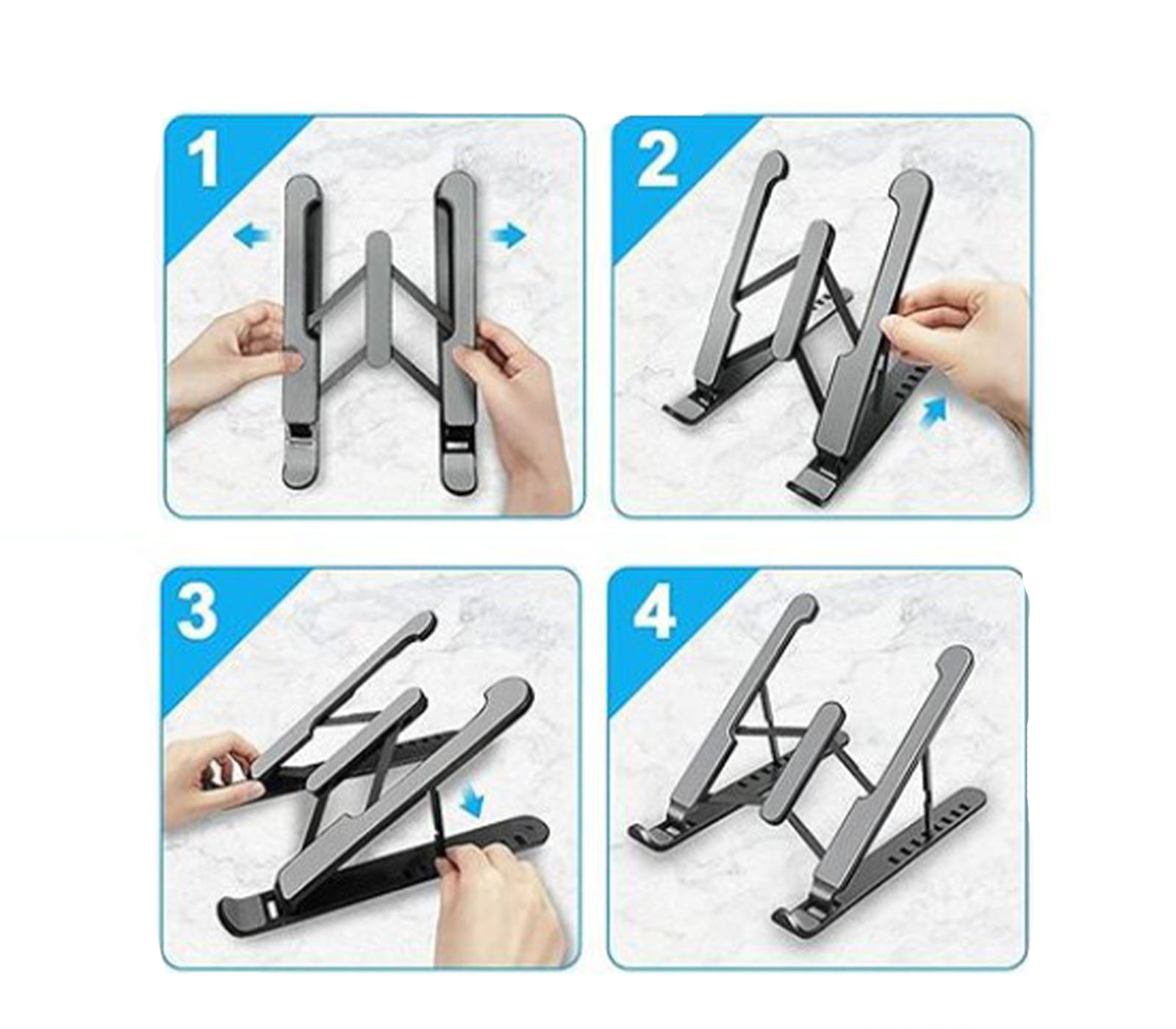 Supporto Portatile PC Cellulare Tablet Base Pieghevole Regolabile Nero Bianco 11 class=img-responsive