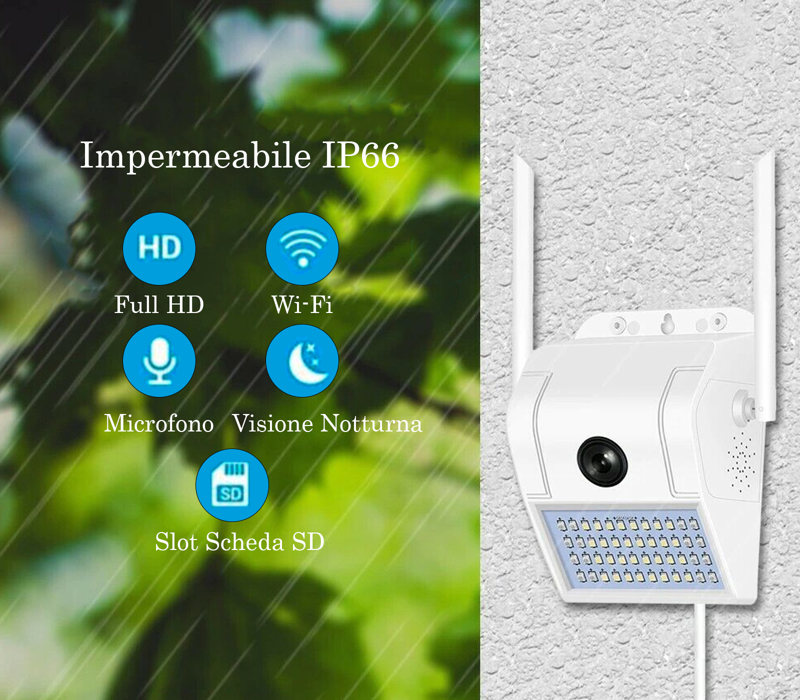 BES-34382 - ANTIFURTI & VIDEOSORVEGLIANZA - beselettronica - Telecamera WIfi  Esterno HD 32 LED da Parete IP66 con App Audio Bidirezionale