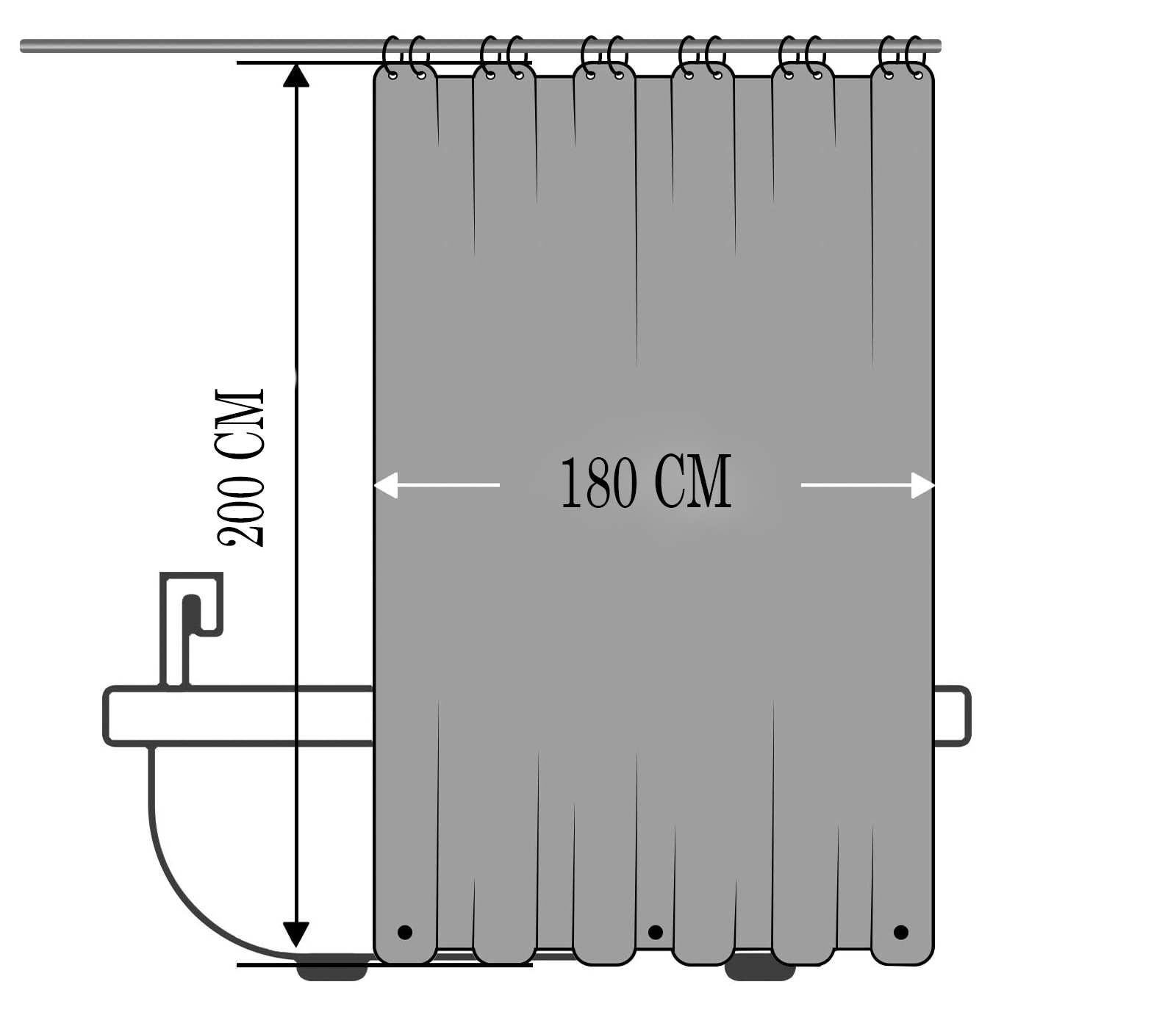 BES-33170 - Complementi arredo bagno - beselettronica - Tenda Doccia  180x200cm Antimuffa Impermeabile Grigio con Anelli Bagno PEVA 03355