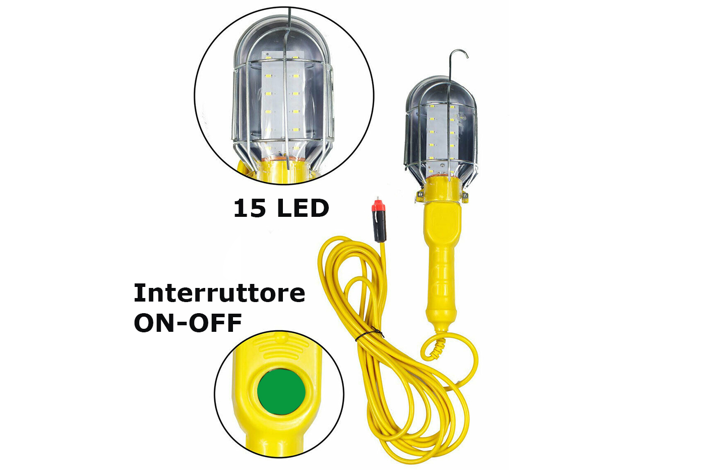 BES-27499 - Lampade Emergenza - beselettronica - Lampada torcia portatile da  auto 15 led gancio presa accendisigari 10mt TEB0161